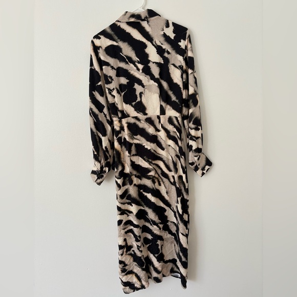 & Other Stories Black Cream Printed Shirt Long Sleeve Tie Midi Dress Size 6 - Picture 10 of 10